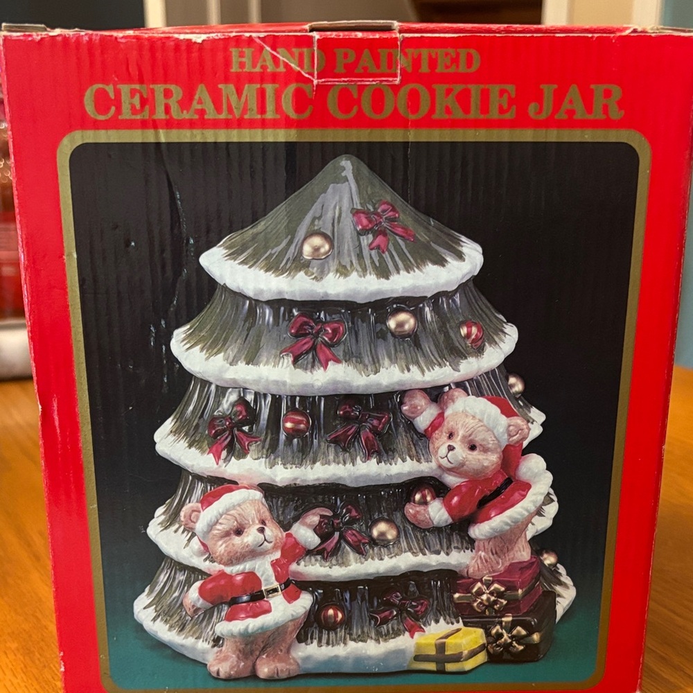 Hand-Painted Ceramic Christmas Tree Cookie Jar